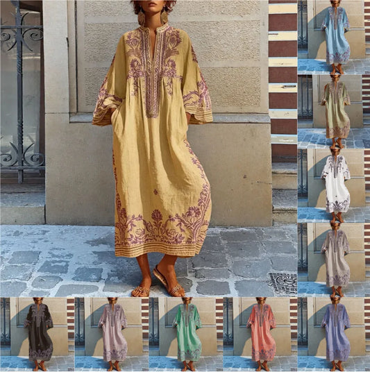 Livia | Elegante Bohemian Maxi Jurk met V-hals