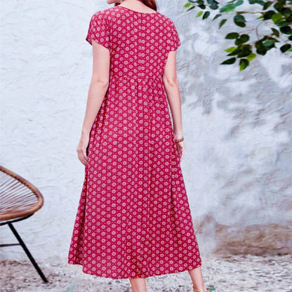 Nora | Bohemian Maxi Jurk met V-hals en Zakken