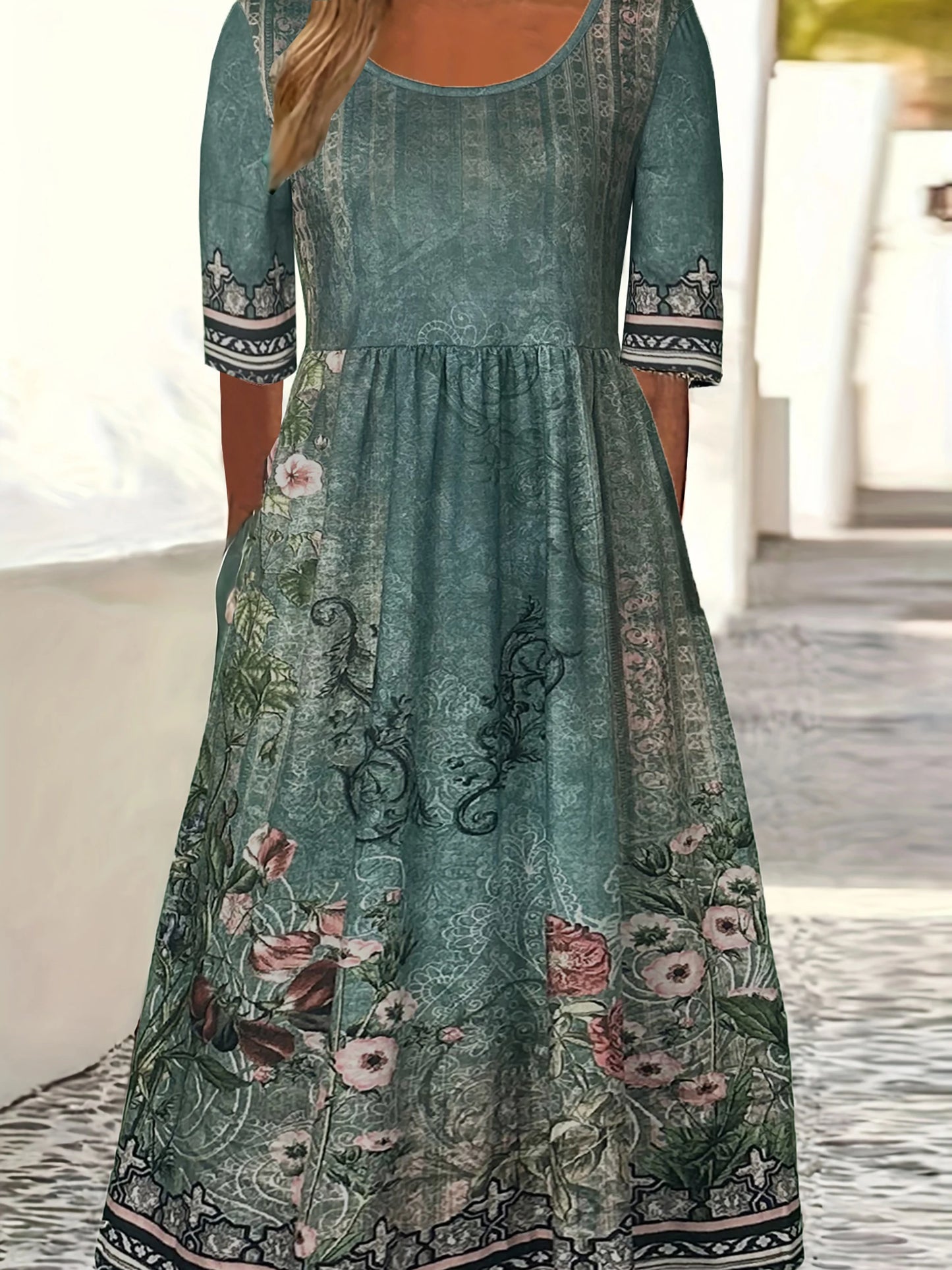 Bohemian Zomerjurk met Print en Korte Mouwen