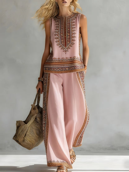 Elise™ | Chique Tweedelige Zomerset met Mouwloze Top en Wijde Broek