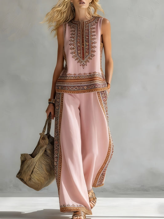Elise™ | Chique Tweedelige Zomerset met Mouwloze Top en Wijde Broek