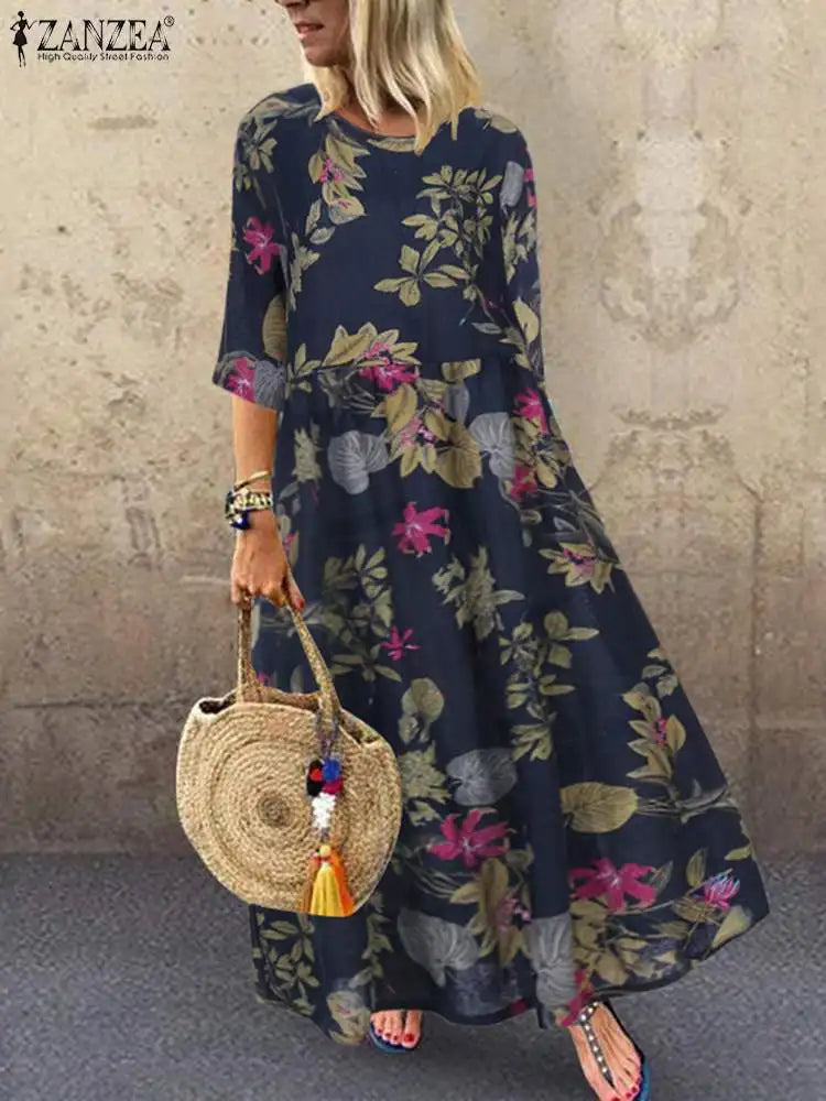 Bohemian Zomerjurk met Bloemenprint en Korte Mouwen