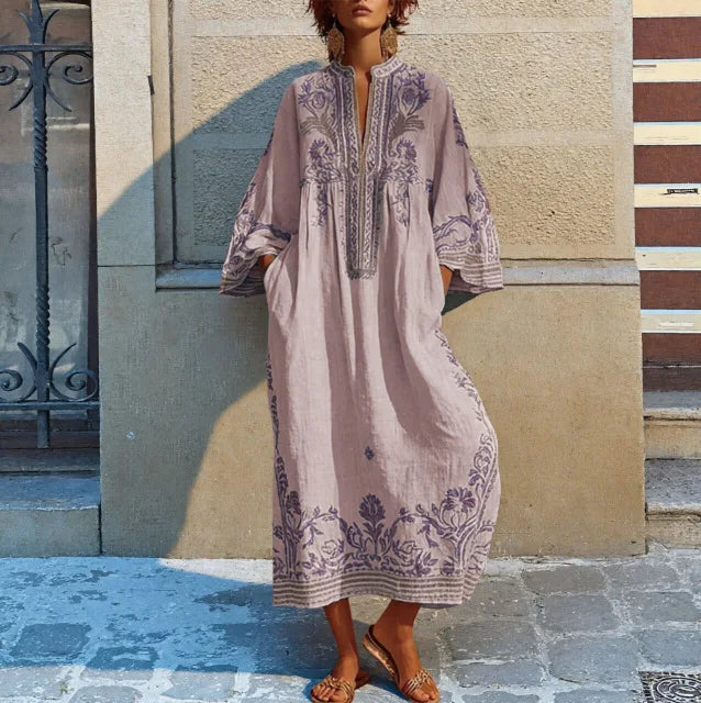 Livia | Elegante Bohemian Maxi Jurk met V-hals