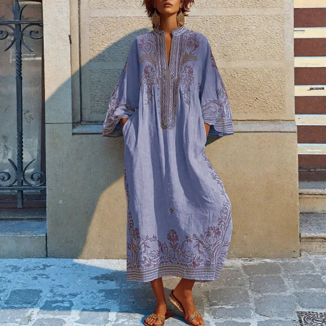 Livia | Elegante Bohemian Maxi Jurk met V-hals