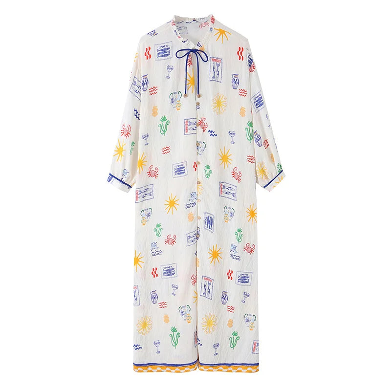 Elise | Lange Zomerjurk met Print en Mouwen