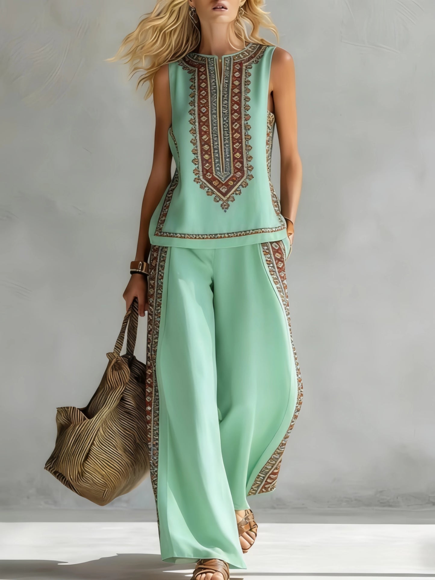 Elise™ | Chique Tweedelige Zomerset met Mouwloze Top en Wijde Broek