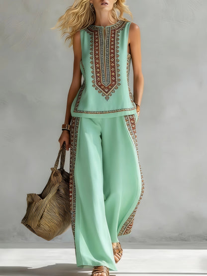 Elise™ | Chique Tweedelige Zomerset met Mouwloze Top en Wijde Broek