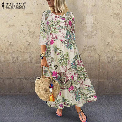 Bohemian Zomerjurk met Bloemenprint en Korte Mouwen