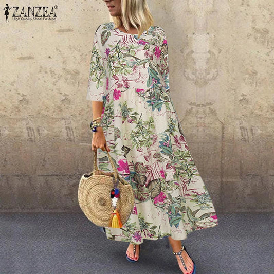 Bohemian Zomerjurk met Bloemenprint en Korte Mouwen