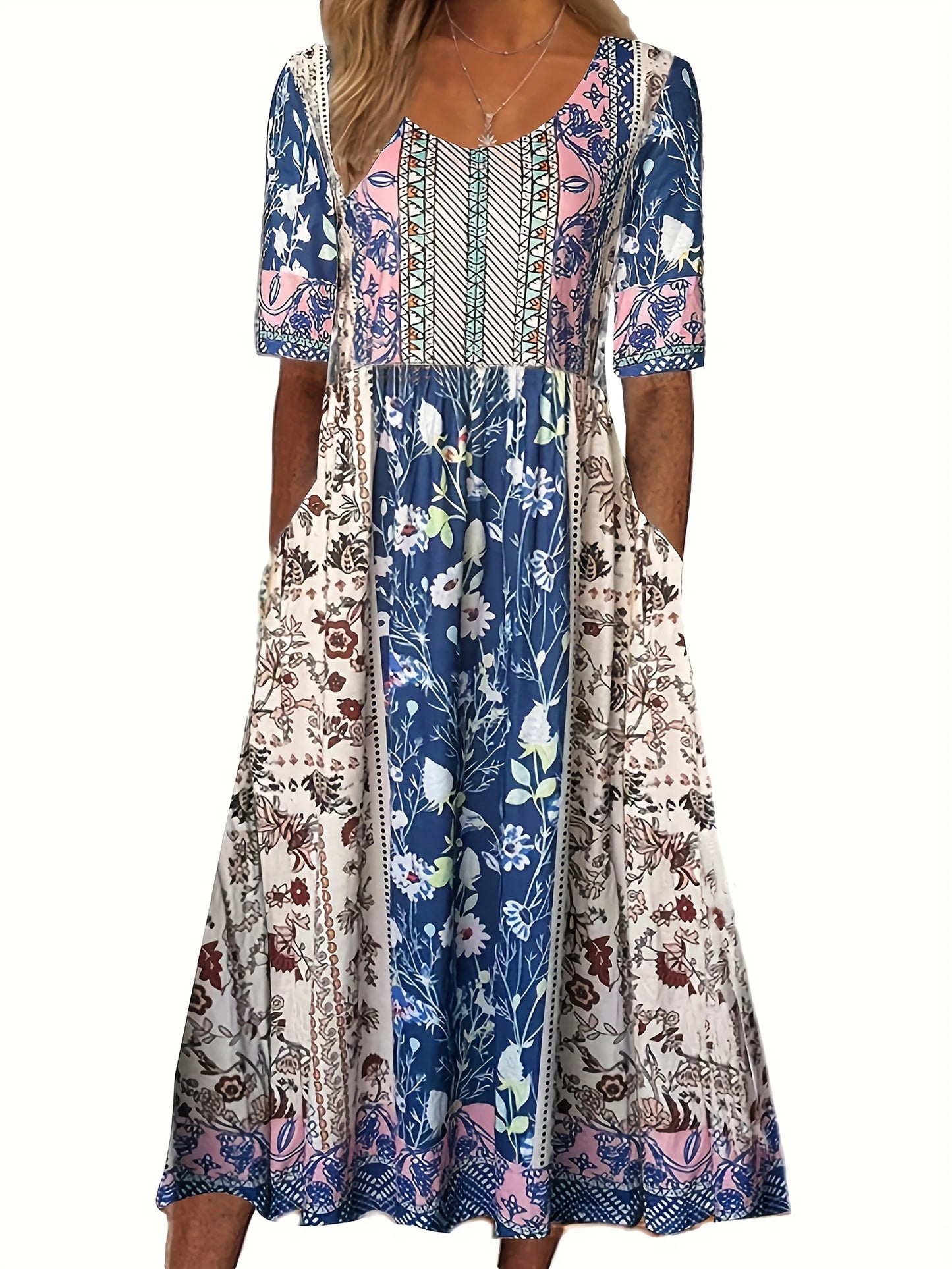 Bohemian Zomerjurk met Print en Korte Mouwen