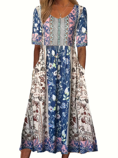 Bohemian Zomerjurk met Print en Korte Mouwen