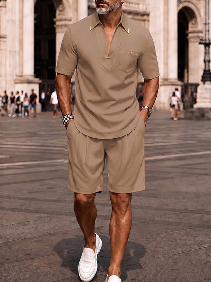Zomerset voor heren: T-shirt met korte mouwen en V-hals en korte broek