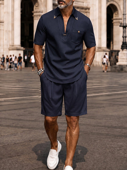 Zomerset voor heren: T-shirt met korte mouwen en V-hals en korte broek