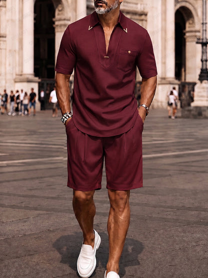 Zomerset voor heren: T-shirt met korte mouwen en V-hals en korte broek