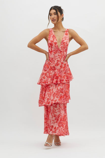 LISA | Bloemige Volant Maxi Jurk