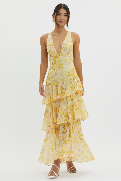 LISA | Bloemige Volant Maxi Jurk