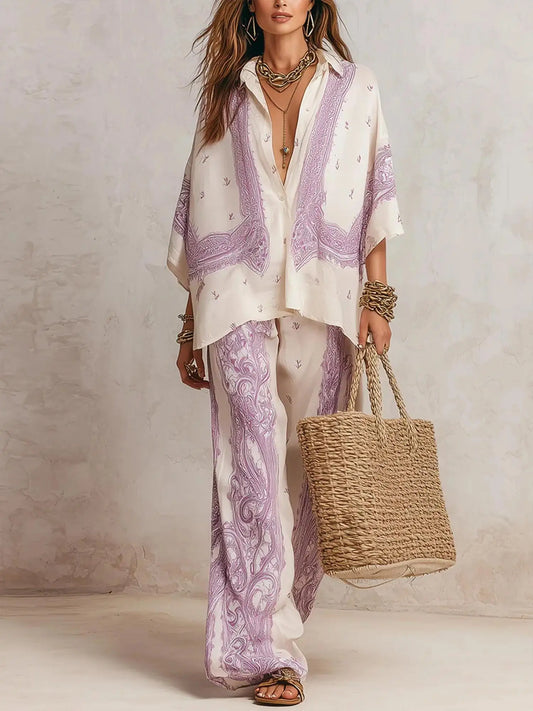 Elise™ Elegante Paisley Tweedelige Set met Blouse en Wijde Broek