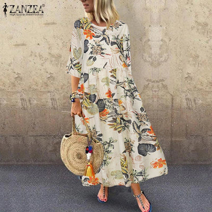 Bohemian Zomerjurk met Bloemenprint en Korte Mouwen