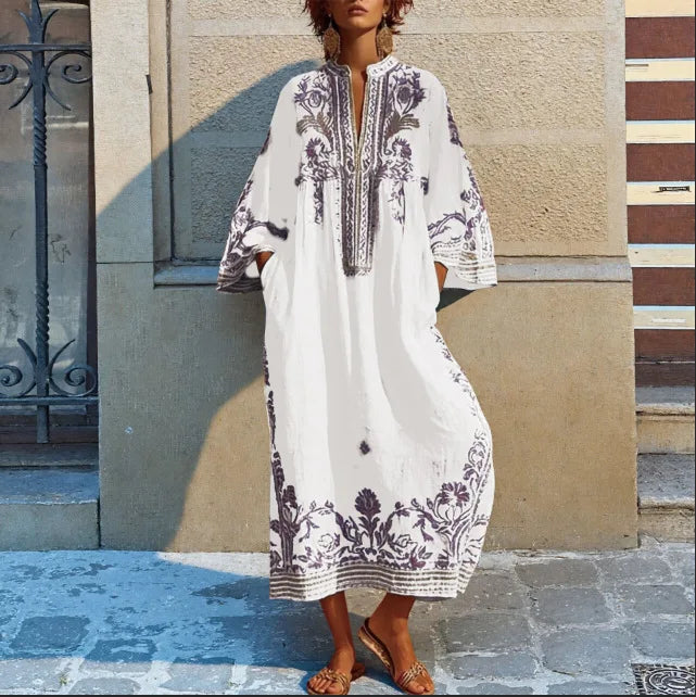 Livia | Elegante Bohemian Maxi Jurk met V-hals