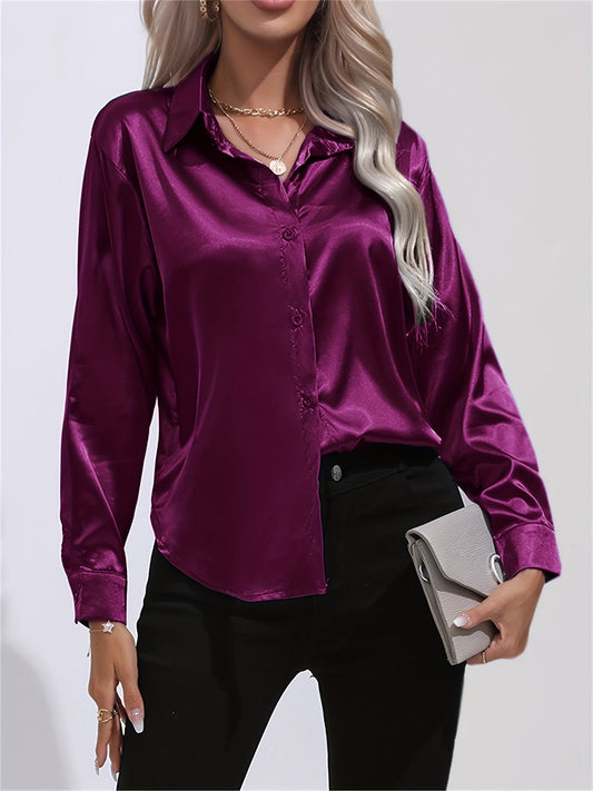 Satin Lange Mouwen Blouse - Lapel Kraag & Lichtgewicht Stof