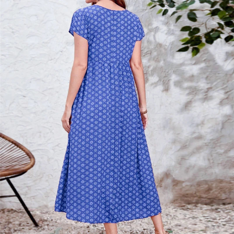 Nora | Bohemian Maxi Jurk met V-hals en Zakken