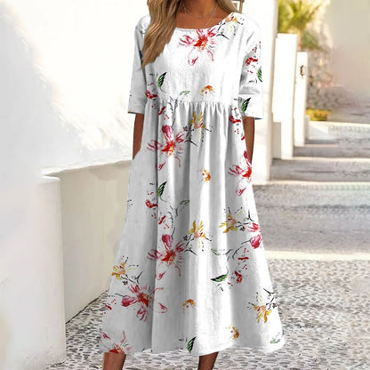 Luchtige Zomerjurk met Print, Korte Mouwen en Zakken