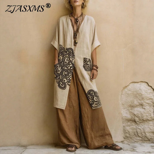 Elara™ Boho 3-Delige Dames Set met Kimono en Wijde Broek