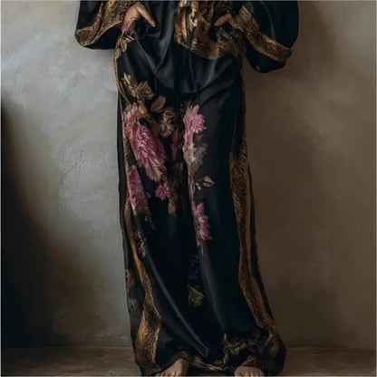 Elise™ | Elegante Tweedelige Set met Vintage Print en Wijde Broek