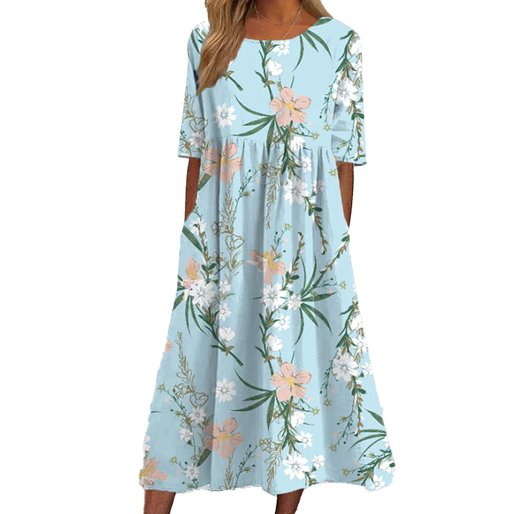 Luchtige Zomerjurk met Print, Korte Mouwen en Zakken