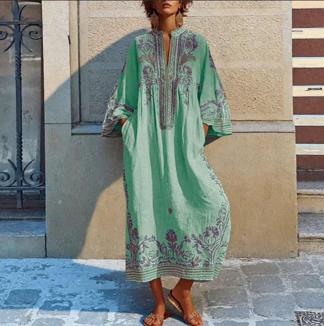 Livia | Elegante Bohemian Maxi Jurk met V-hals