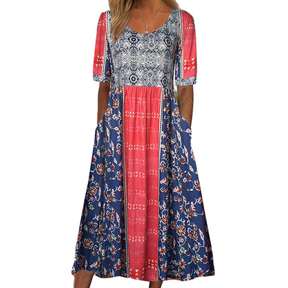 Bohemian Zomerjurk met Print en Korte Mouwen
