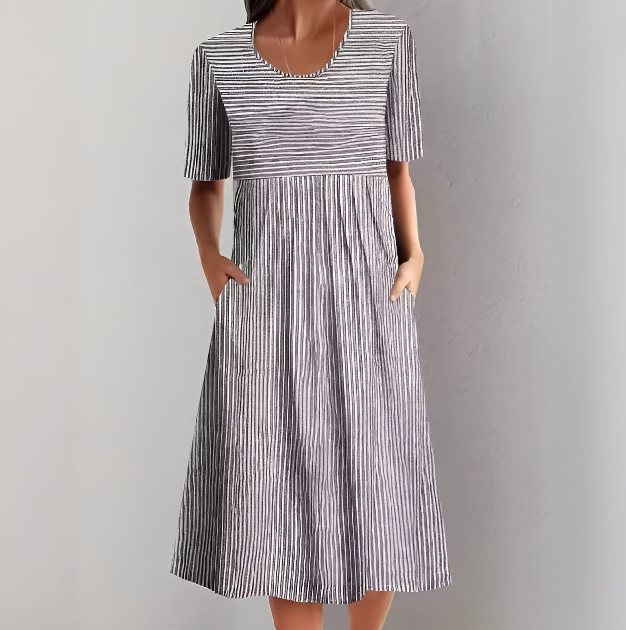 Aquelle™ - Elegante Gestreepte Midijurk met Maritieme Inspiratie