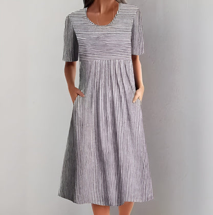 Aquelle™ - Elegante Gestreepte Midijurk met Maritieme Inspiratie