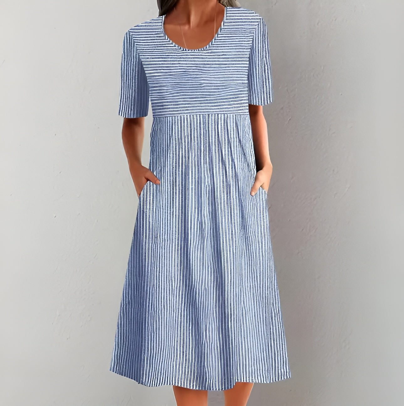 Aquelle™ - Elegante Gestreepte Midijurk met Maritieme Inspiratie