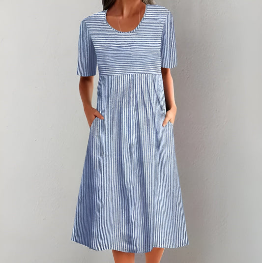 Aquelle™ - Elegante Gestreepte Midijurk met Maritieme Inspiratie