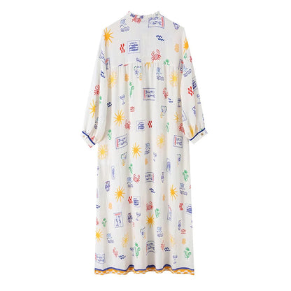 Elise | Lange Zomerjurk met Print en Mouwen