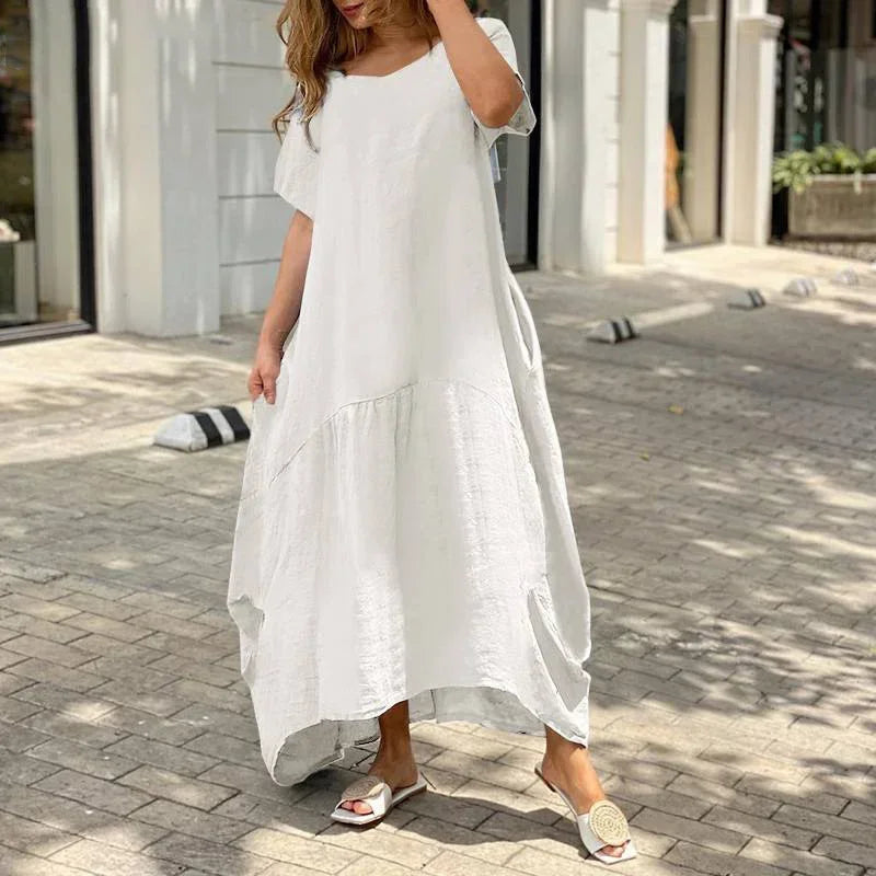 Livia | Losvallende Linnenlook Jurk met Zakken