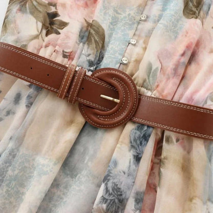 Elegante Maxi Jurk met Bloemenprint en Tailleceintuur