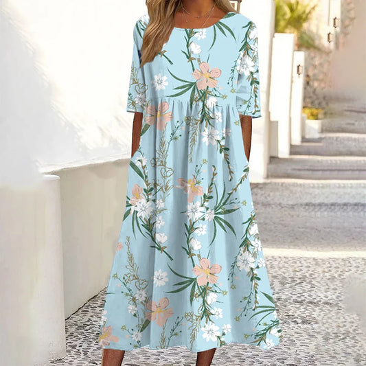 Luchtige Zomerjurk met Print, Korte Mouwen en Zakken