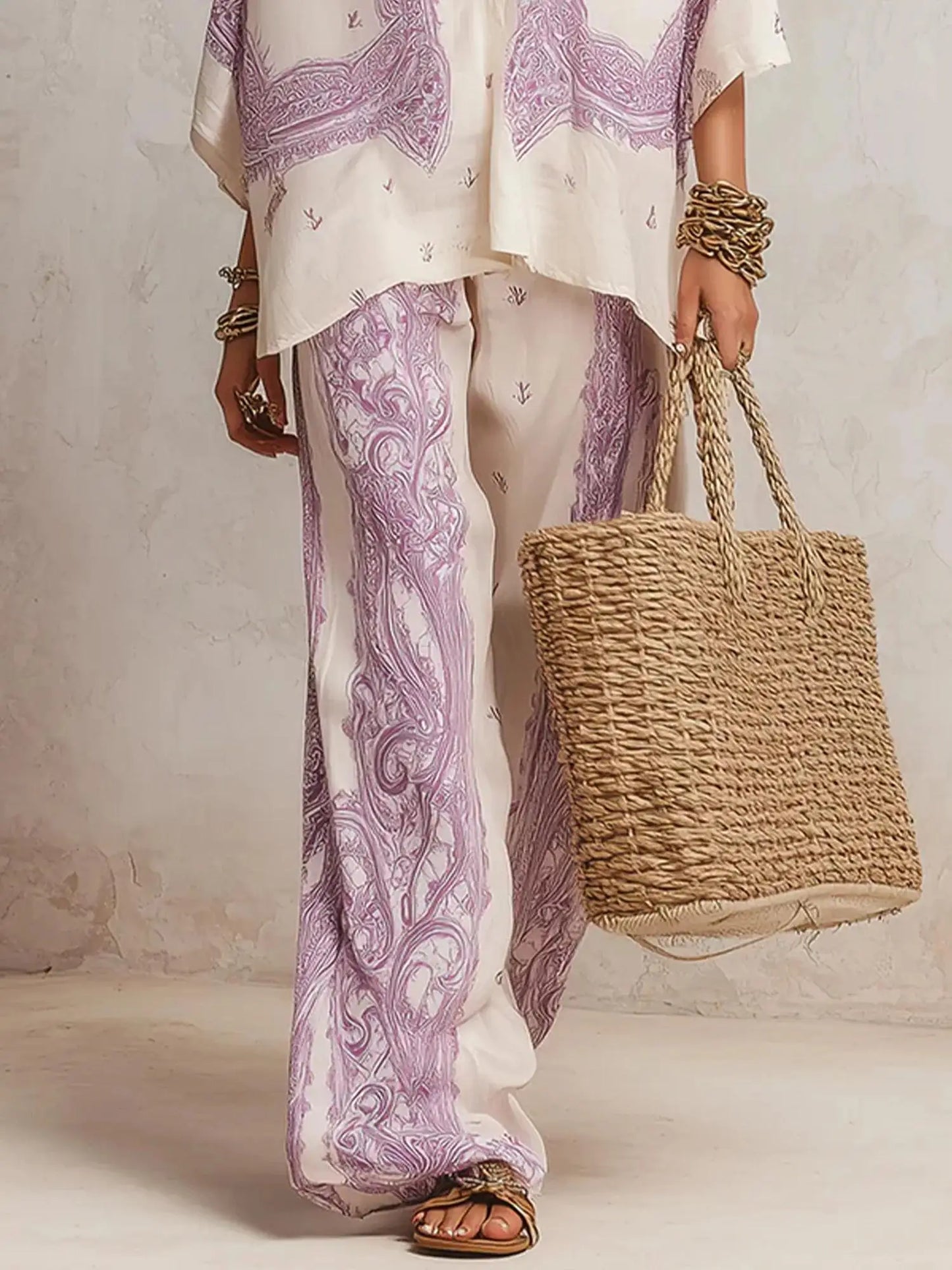 Elise™ Elegante Paisley Tweedelige Set met Blouse en Wijde Broek