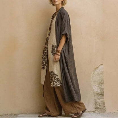 Elara™ Boho 3-Delige Dames Set met Kimono en Wijde Broek