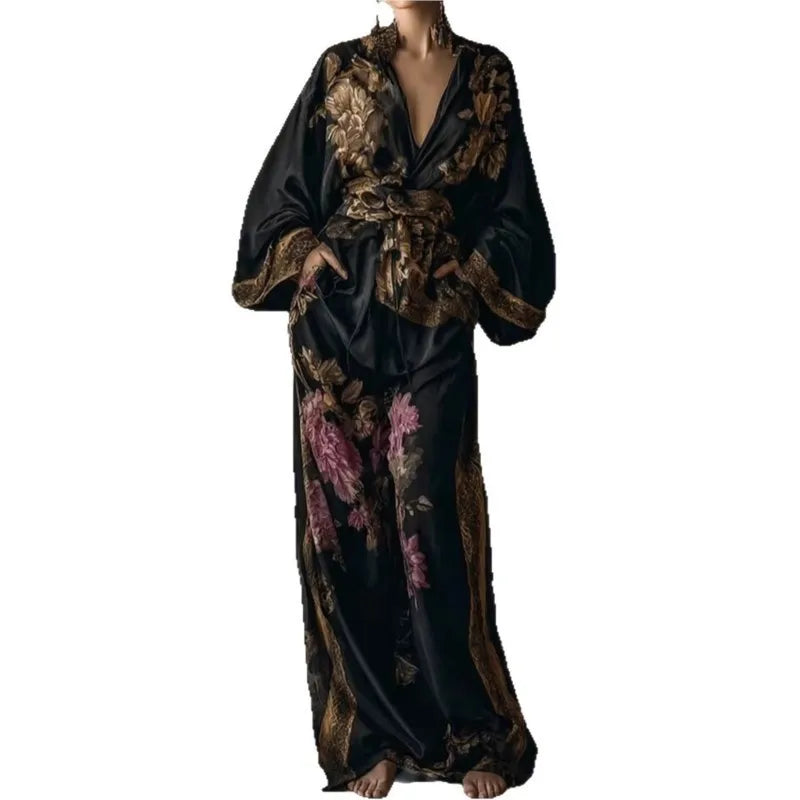 Elise™ | Elegante Tweedelige Set met Vintage Print en Wijde Broek