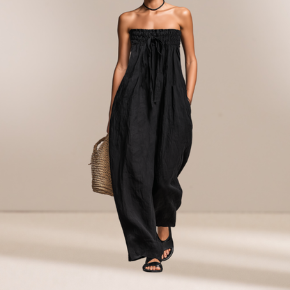 Ashley | Losse Lijnmix Strapless Tie Jumpsuit