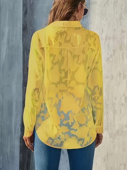 Transparante Knopenblouse - Lange Mouwen Ontwerp & Semi-Transparente Stof