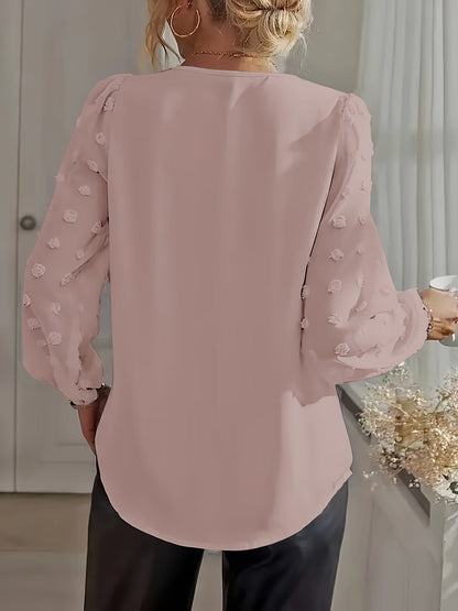 V-Hals Blouse - Stippeltextuur en Lantaenmouwen Design