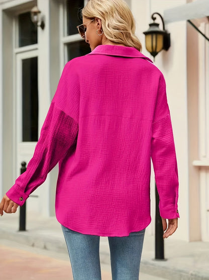 V-Hals Knopen Blouse - Knop Front en Lange Mouwen