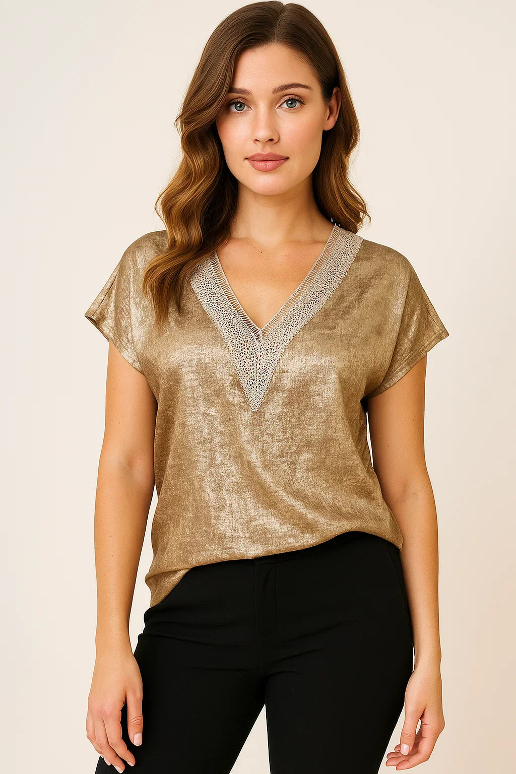 V-Hals Korte Mouwen Blouse - Foliedruk & Casual Ontwerp