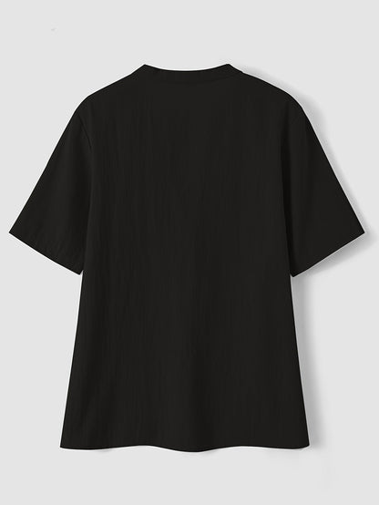 V-Hals Korte Mouwen Blouse - Katoen & Knopdetail