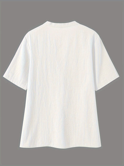 V-Hals Korte Mouwen Blouse - Katoen & Knopdetail