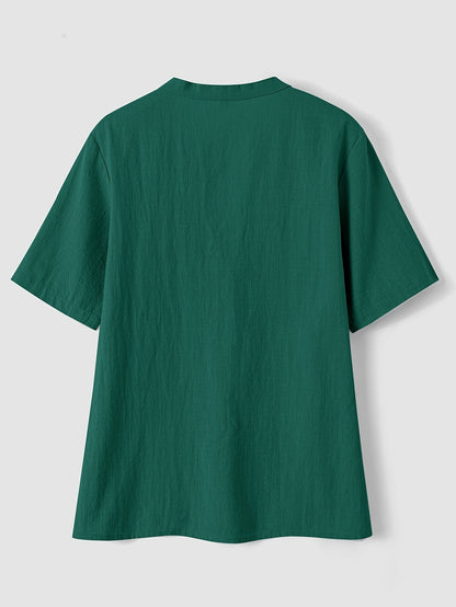 V-Hals Korte Mouwen Blouse - Katoen & Knopdetail